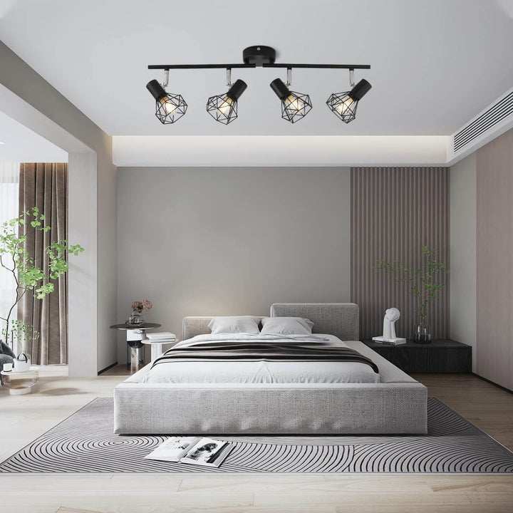 Contemporary Industrial Iron Cage Rotating 4-Light Semi-Flush Mount Ceiling Light For Living Room