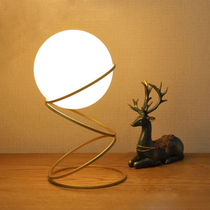 Modern Minimalist Spiral Circle Base Iron Glass Ball 1-Light Table Lamp For Living Room & Bedroom