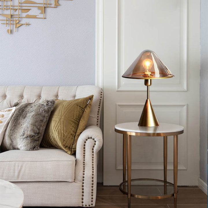 Lámpara de mesa de vidrio contemporánea escandinava con hardware triangular de 1 luz para dormitorio 