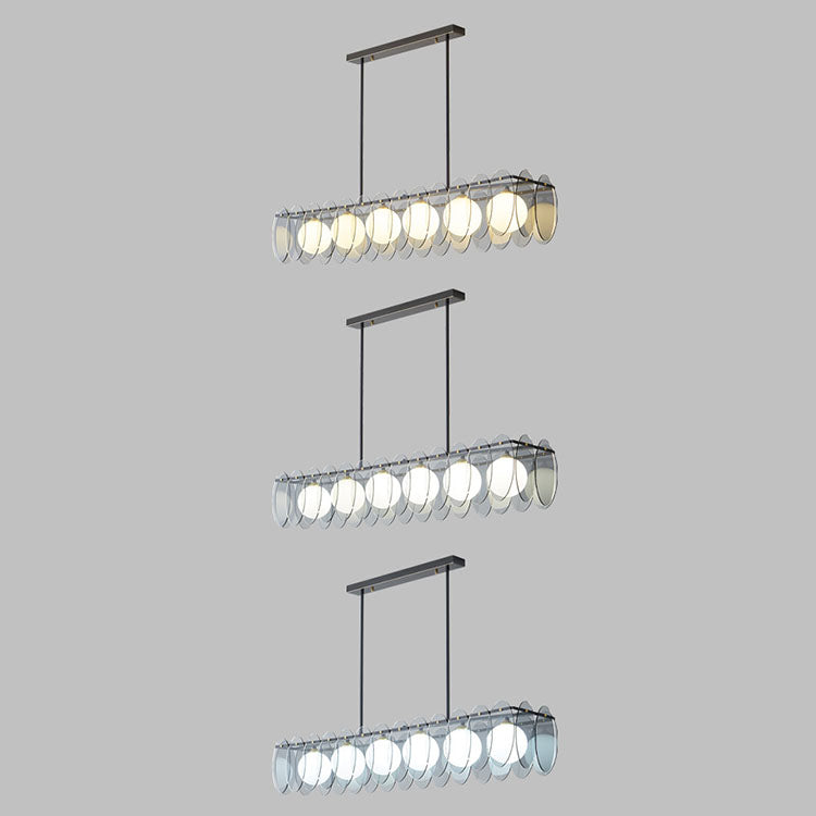 Contemporary Luxury Full Copper Glass Ball 6-Light Island Light Chandelier For Living Room