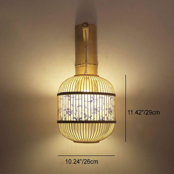 Traditional Chinese Bamboo Weaving Parchment Oval 1-Light Wall Sconce Lamp for Living Room
