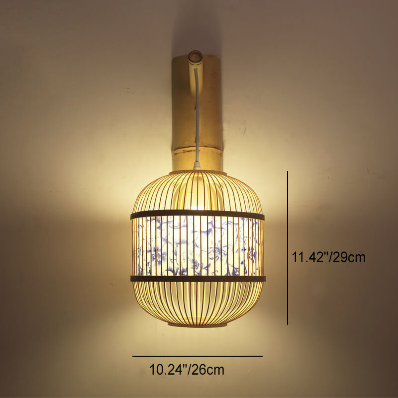 Modern Chinese Bamboo Weaving Parchment Oval 1-Light Wall Sconce Lamp