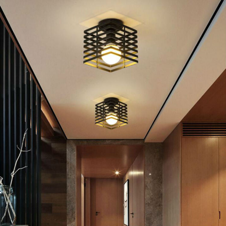 Traditionelle Bauernhaus Eisendraht quadratisch Käfig 1-Licht Semi-Flush Mount Deckenleuchte für Flur 