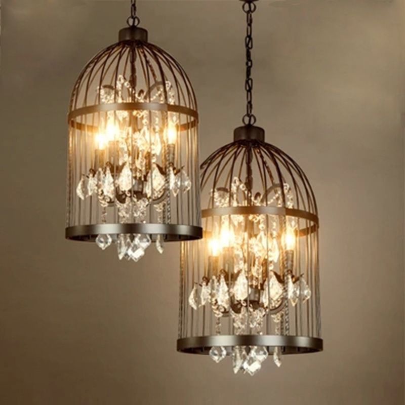 Contemporary Industrial Iron Birdcage Crystal Candelabra 4/8 Light Chandelier For Dining Room