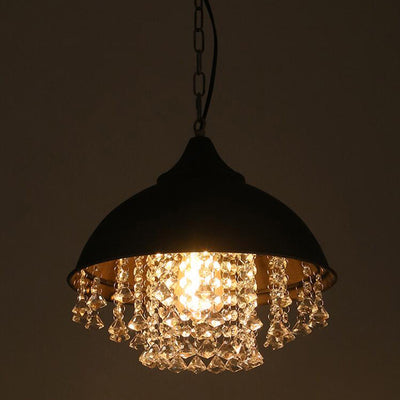 Zeitgenössische industrielle runde Kuppel Kristall Eisen 1-Licht Pendelleuchte für Wohnzimmer 