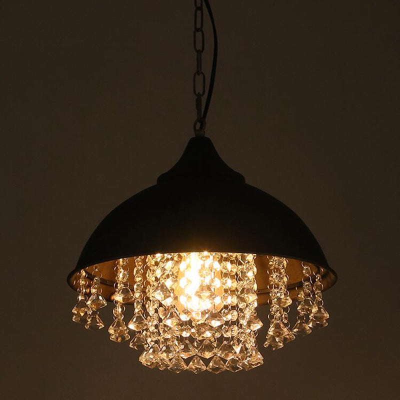 Zeitgenössische industrielle runde Kuppel Kristall Eisen 1-Licht Pendelleuchte für Wohnzimmer 
