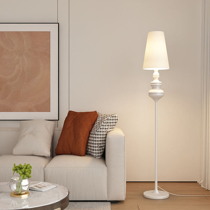 Lampe de sol moderne à base de fer en forme de cône en tissu de transition avec 1 lumière pour le salon 