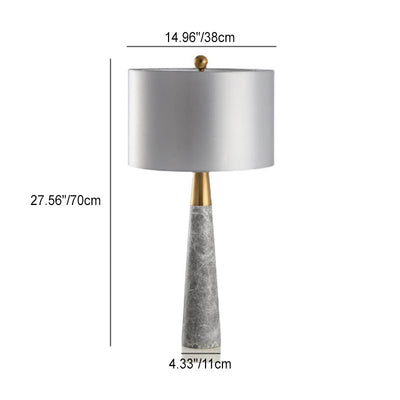 Abat-jour en tissu simple moderne, base en marbre gris, lampe de table à 1 lumière 