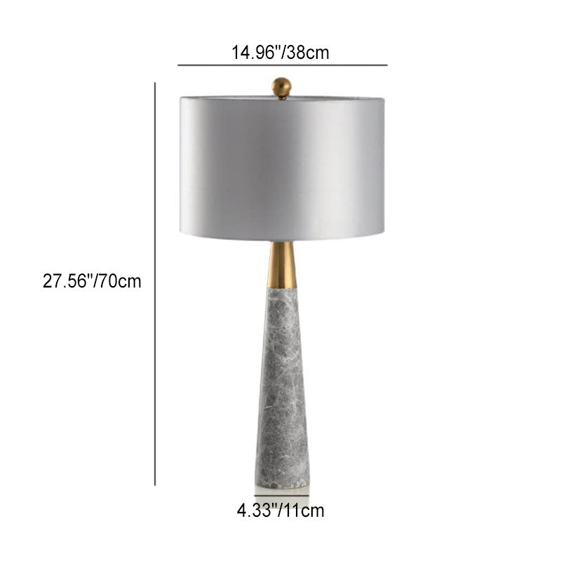 Abat-jour en tissu simple moderne, base en marbre gris, lampe de table à 1 lumière 