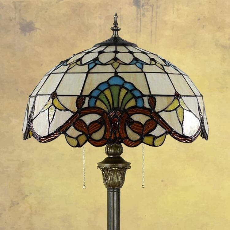 Traditional Tiffany Baroque Stained Resin Iron Glass Dome 2-Light Standing Floor Lamp For Living Room