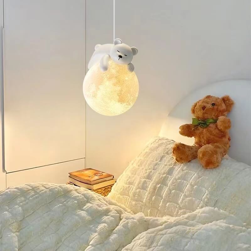 Modern Simple Resin Bear Rabbit Decorative Iron 1-Light Pendant Light