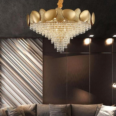 Lustre moderne de luxe en acier inoxydable avec cadre en titane et perles de cristal à 11/15 lumières pour salon 