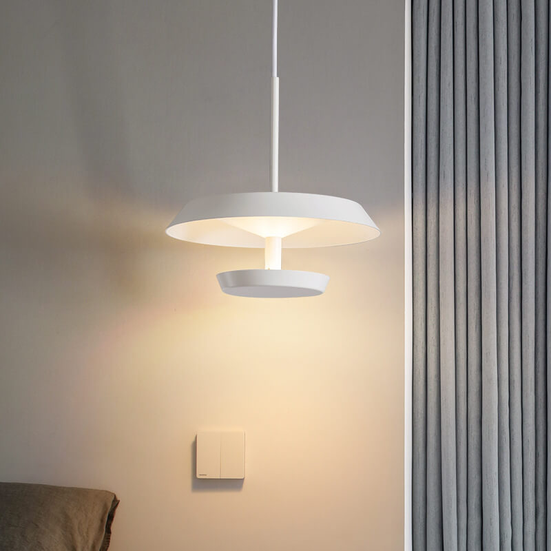 Moderne minimalistische runde fliegende Untertasse aus Aluminium und Acryl LED-Pendelleuchte für das Wohnzimmer 