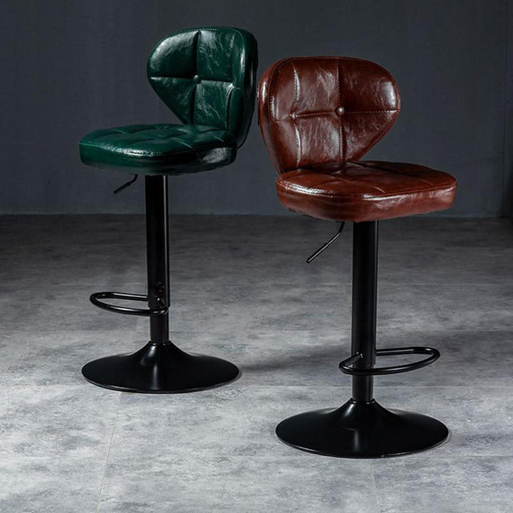 Tabouret de bar métallique carré minimaliste moderne en cuir ciré huilé avec dossier sans accoudoirs pour salle à manger 