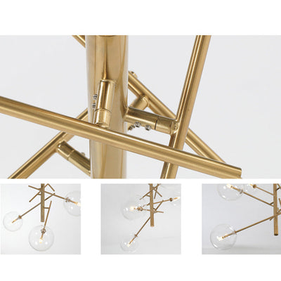 Moderner Mid-Century Magic Bean Glaskugel Eisenrahmen 6-Licht Kronleuchter für Wohnzimmer 