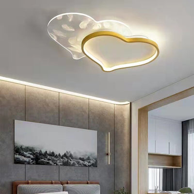 Luz de techo LED de montaje empotrado de hierro acrílico con plumas de amor creativas contemporáneas para dormitorio 