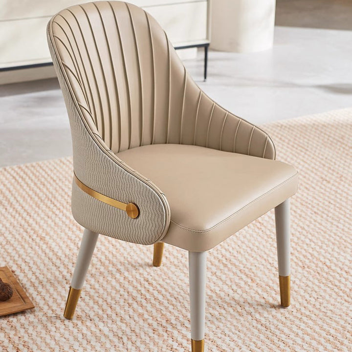 Modern Minimalist Square Pleated Microfiber Leather Metal Foam Dining Chair Four Legs Backrest For Dining Room