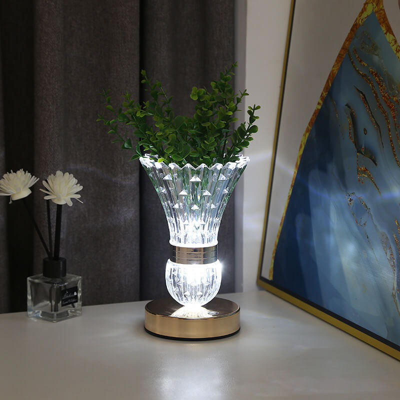 Lampe de table USB LED à base de matériel en forme de vase acrylique créatif nordique 