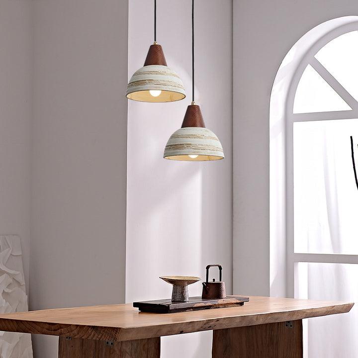 Zeitgenössische Retro-Keramikschale Form Holz 1-Licht Pendelleuchte für Wohnzimmer 