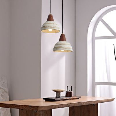 Zeitgenössische Retro-Keramikschale Form Holz 1-Licht Pendelleuchte für Wohnzimmer 