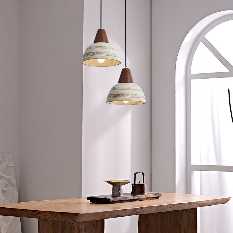 Zeitgenössische Retro-Keramikschale Form Holz 1-Licht Pendelleuchte für Wohnzimmer 