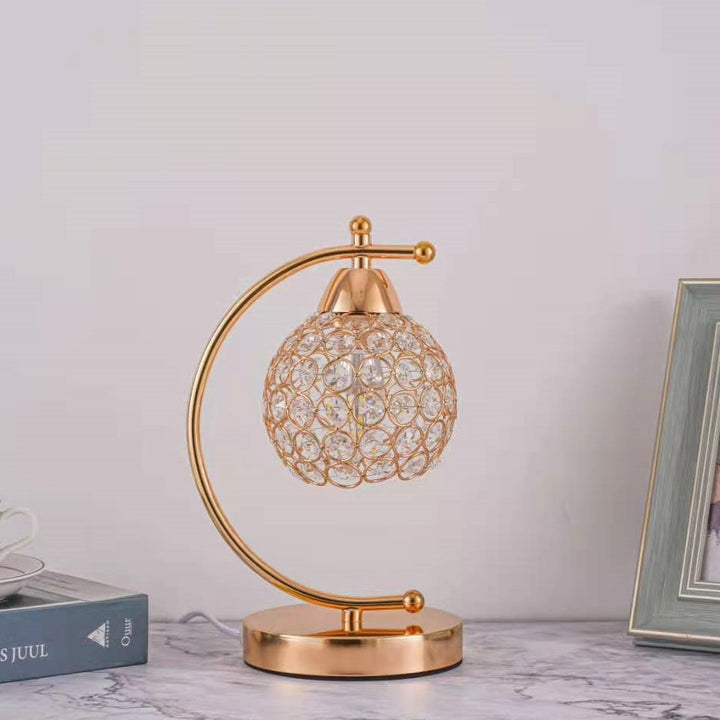 Modern Luxury Crystal Iron Round 1-Light Table Lamp For Bedroom