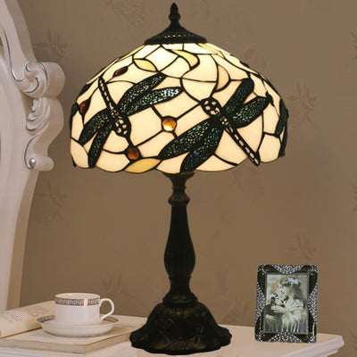 Mediterrane Vintage Tiffany Glasmalerei 1-flammige Tischlampe 