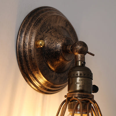 Traditional Vintage Cage Iron 1-Light Wall Sconce Lamp For Living Room