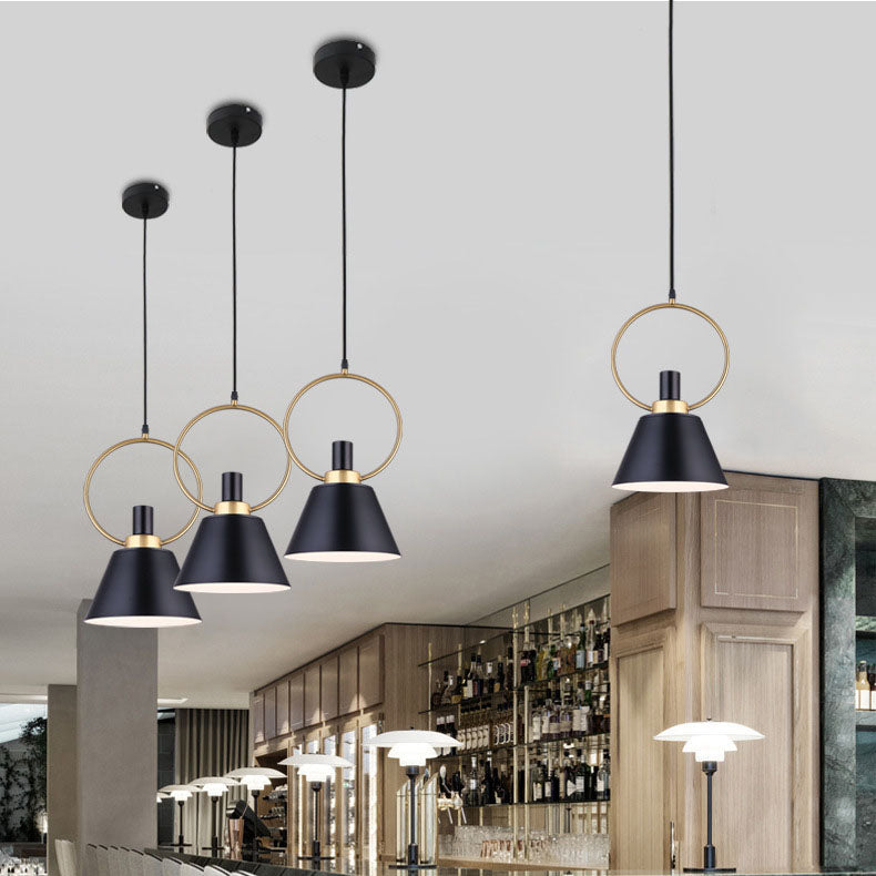 Contemporary Nordic Cone Shade Gold Ring Iron 1-Light Pendant Light For Dining Room