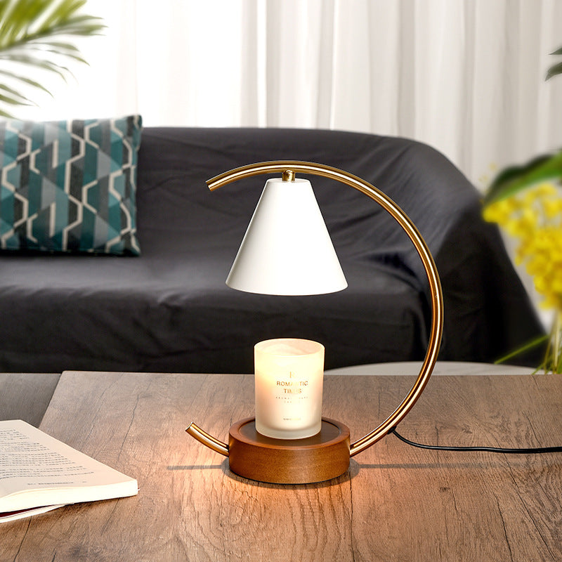 Lámpara de Mesa con Base de Madera y Herrajes Cónicos de Simplicidad Contemporánea de 1 Luz con Cera Derretida para Dormitorio 