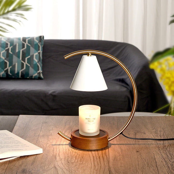 Lámpara de Mesa con Base de Madera y Herrajes Cónicos de Simplicidad Contemporánea de 1 Luz con Cera Derretida para Dormitorio 