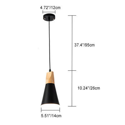 Moderne Einfachheit Kegel Massivholz Aluminium 1-Licht Pendelleuchte für Wohnzimmer 