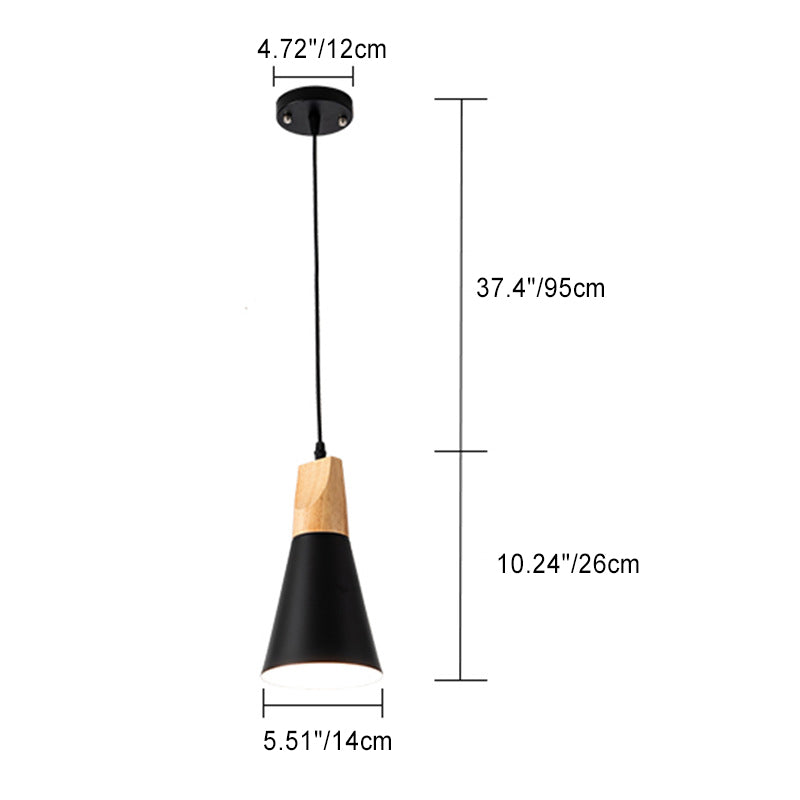 Moderne Einfachheit Kegel Massivholz Aluminium 1-Licht Pendelleuchte für Wohnzimmer 