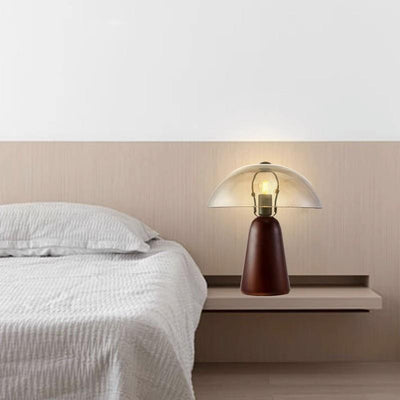 Modern Eclectic Clear Glass Dome Shade Solid Wood Base 1-Light Table Lamp For Bedroom