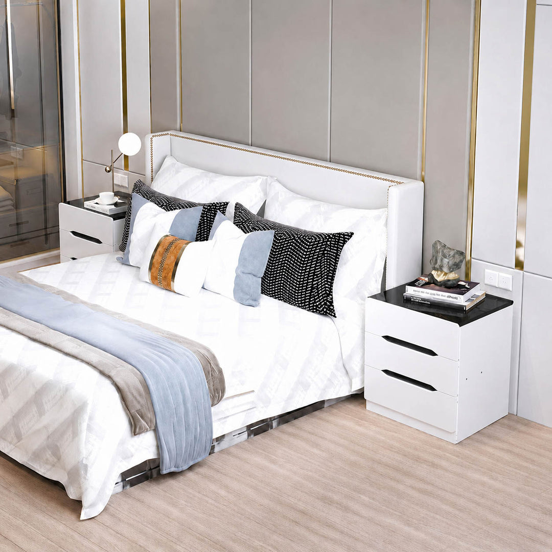 Modern Minimalist Square Cube Medium-Density Fiberboard Nightstand 3 - Drawer For Bedroom