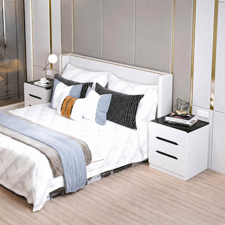 Modern Minimalist Square Cube Medium-Density Fiberboard Nightstand 3 - Drawer For Bedroom