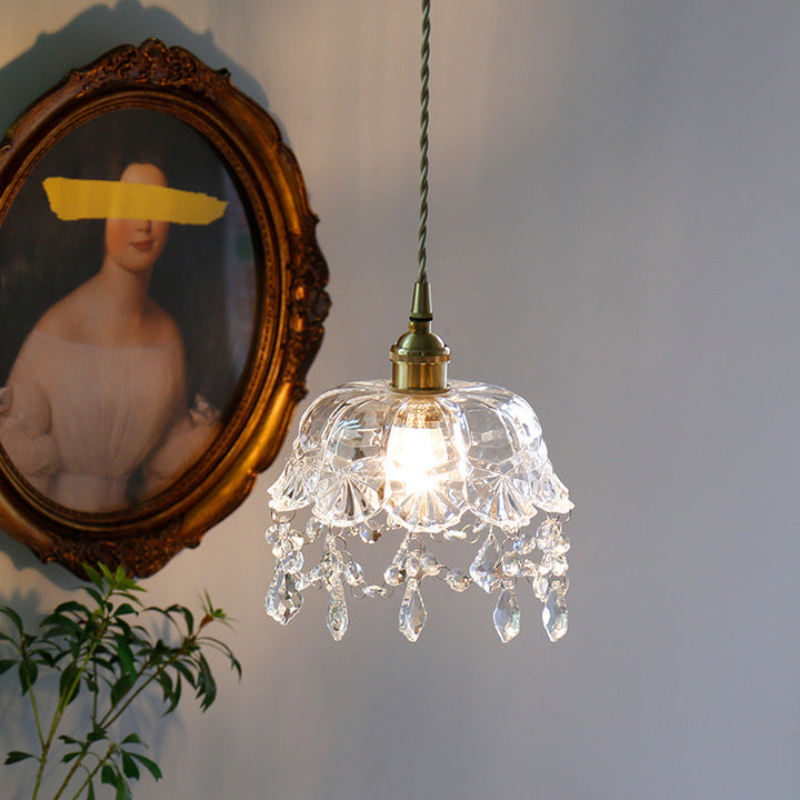 Moderne Art Deco Messing Rahmen Kristall Runde Glas Schatten 1-Licht Pendelleuchte für Wohnzimmer 