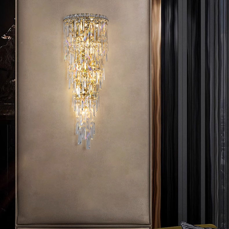 Zeitgenössische Luxus Kristall Quaste Halb Pfosten 1-Licht Wandleuchte Lampe für Wohnzimmer 