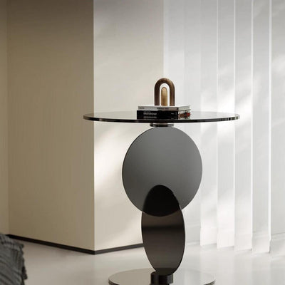 Table d'appoint moderne Art Déco ronde combinant design en verre et métal pour salon 