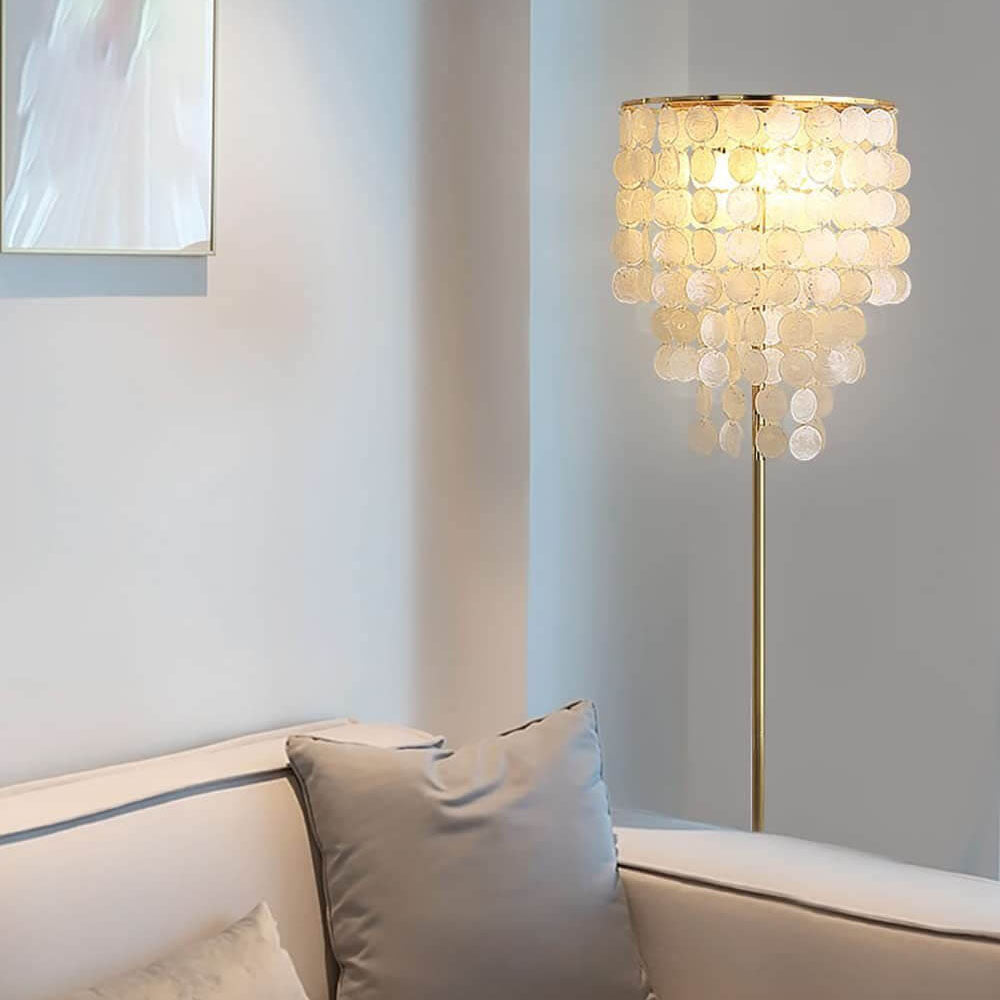 Modern Luxury Iron Seashell Column 3-Light Standing Floor Lamp For Living Room