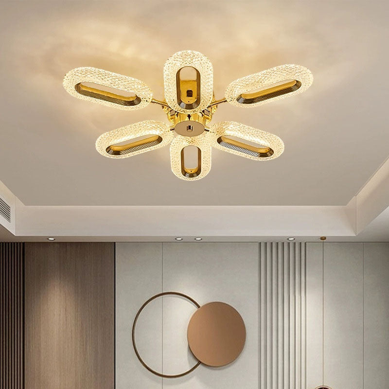 Modern Luxury Oval Iron Zinc Alloy Acrylic LED Semi-Flush Mount Ceiling Light For Living Room