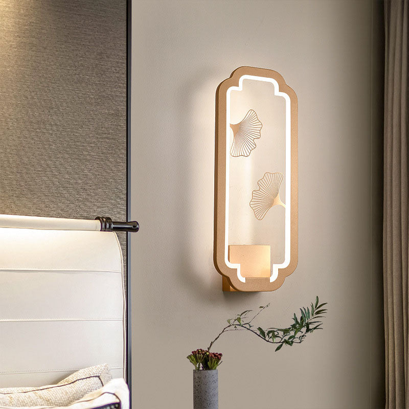 Lampe murale LED en acrylique fer à feuille de lotus rayée rectangulaire chinoise traditionnelle pour chambre 