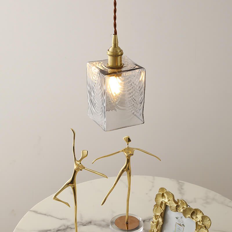 Japanese Retro Clear Square Glass Brass 1-Light Pendant Light