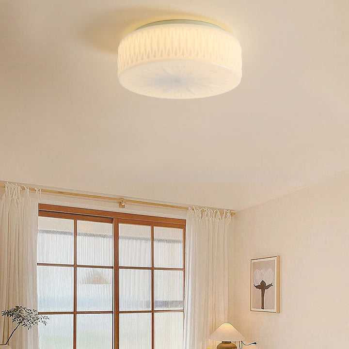 Contemporary Simplicity Cylindrical Engraved Iron Glass LED Flush Mount Ceiling Light For Living Room