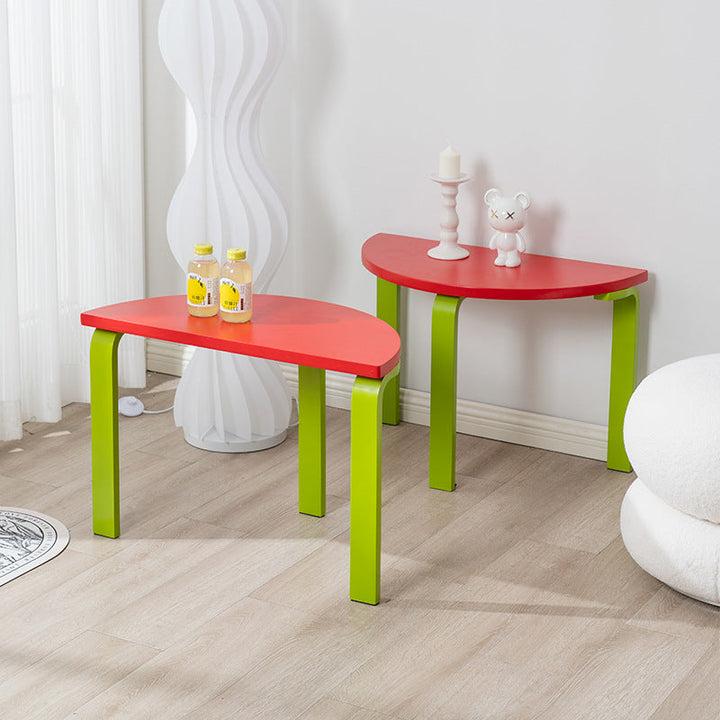 Contemporary Creative Half Round Multi-Layer Wood Panel Coffee Table For Living Room