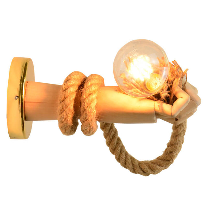 Vintage kreative Handform-Lampe Arm Hanfseil Zwirn 1-Licht Wandleuchte 