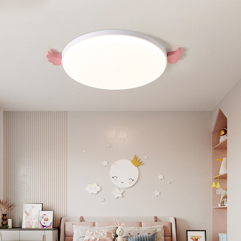 Lámpara de techo de montaje empotrado LED de acrílico, madera de roble e hierro, redonda, pequeña, con alas creativas contemporáneas, para sala de estar 