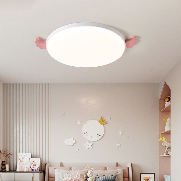 Lámpara de techo de montaje empotrado LED de acrílico, madera de roble e hierro, redonda, pequeña, con alas creativas contemporáneas, para sala de estar 