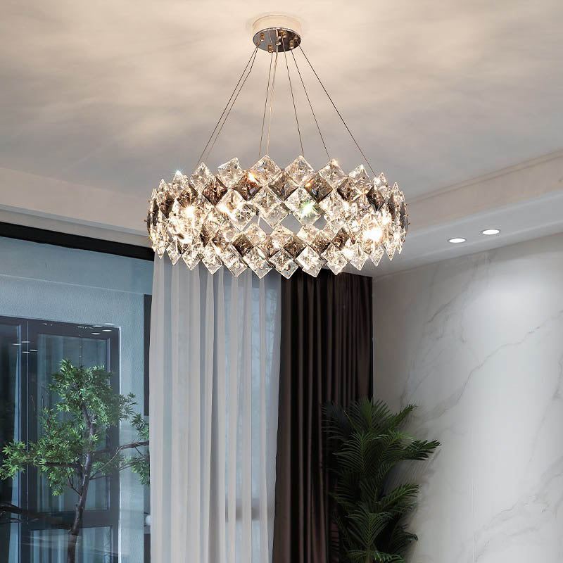 Modern Luxury Crystal Circle Plated Hardware 4/6/8/12/14 Light Chandelier For Living Room