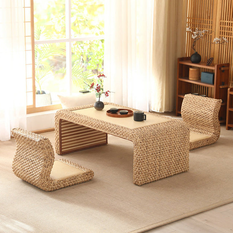 Mesa de café de tatami con marco de madera rectangular de ratán japonés tradicional para sala de estar 